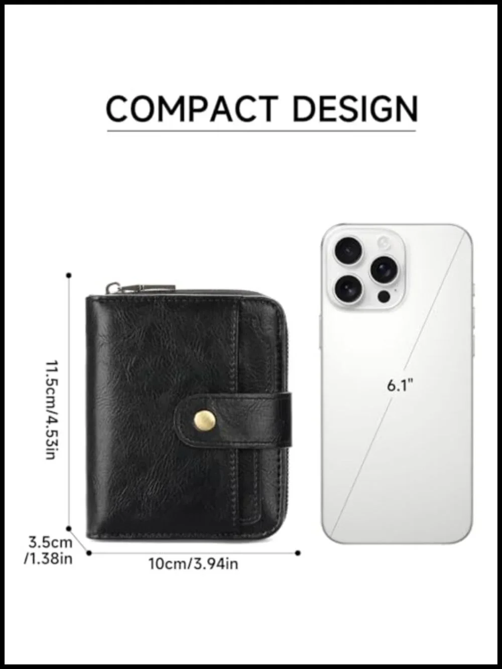 Vegan Leather Bifold Wallet with RFID Blocking Zipper